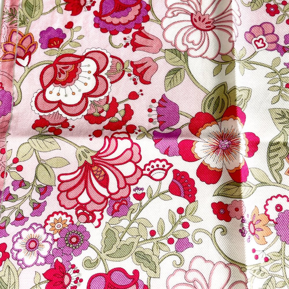 Anna Sui Pink Floral Cotton Scarf 22” Square Metallic Thread Boho Romantic - Picture 9 of 14